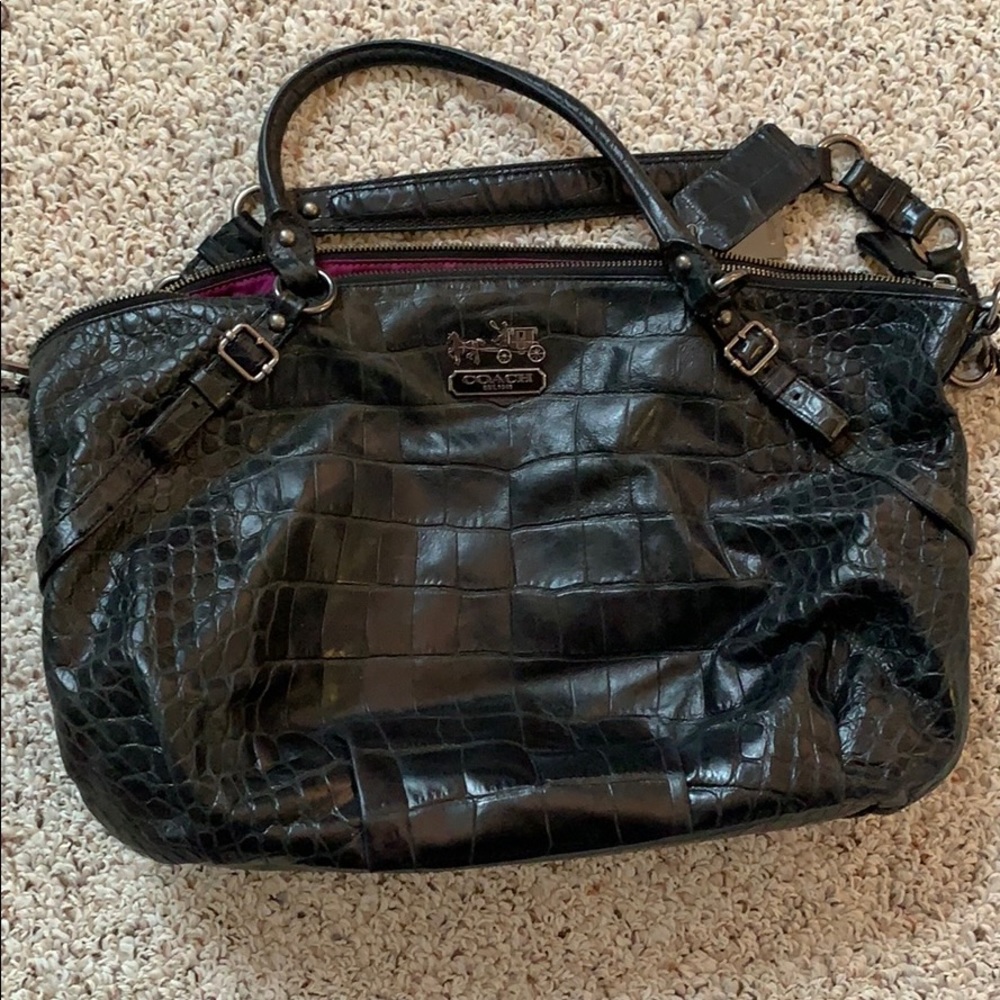 Black, snake skin, leather Coach Purse